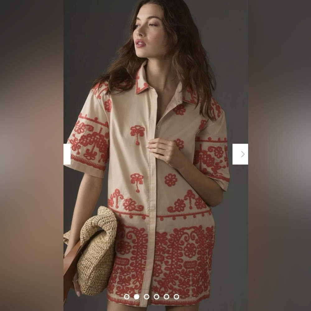 NWOT size Medium Petite Maeve Short-Sleeve Collared Mini Shirt Dress